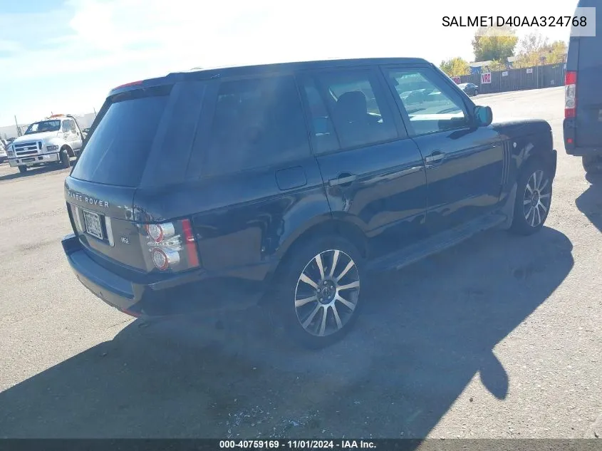 2010 Land Rover Range Rover Hse VIN: SALME1D40AA324768 Lot: 40759169