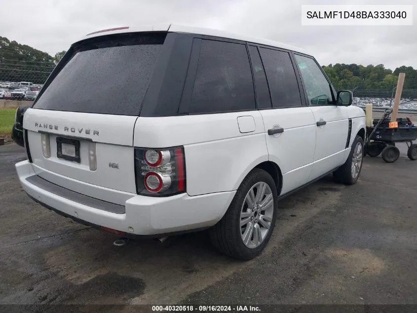 2011 Land Rover Range Rover Hse VIN: SALMF1D48BA333040 Lot: 40320518