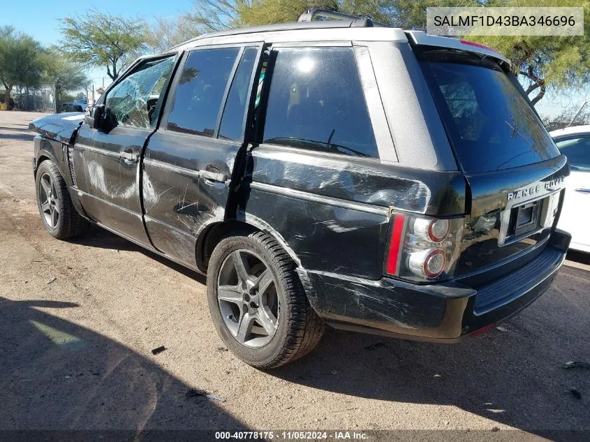 2011 Land Rover Range Rover Hse VIN: SALMF1D43BA346696 Lot: 40778175