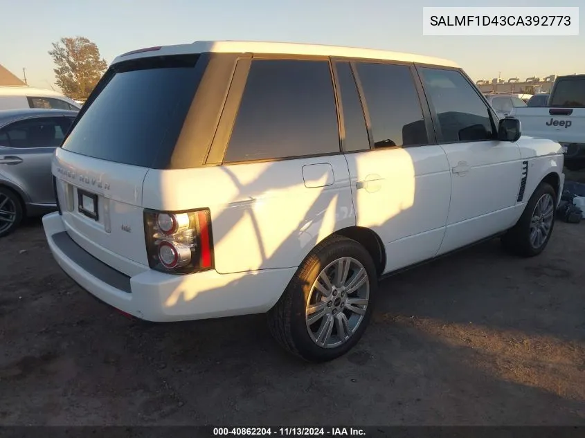 2012 Land Rover Range Rover Hse VIN: SALMF1D43CA392773 Lot: 40862204