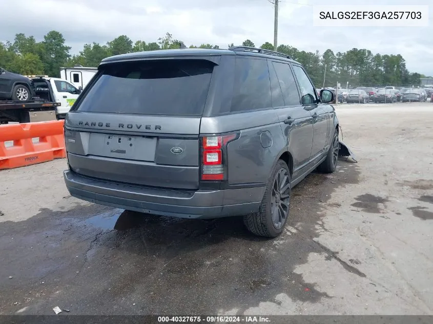 2016 Land Rover Range Rover 5.0L V8 Supercharged VIN: SALGS2EF3GA257703 Lot: 40327675