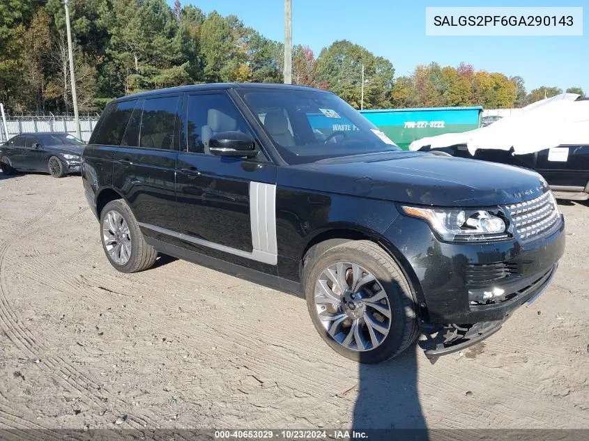 2016 Land Rover Range Rover 3.0L V6 Supercharged Hse VIN: SALGS2PF6GA290143 Lot: 40653029