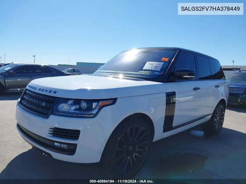 2017 Land Rover Range Rover 3.0L V6 Supercharged Hse VIN: SALGS2FV7HA378449 Lot: 40894194