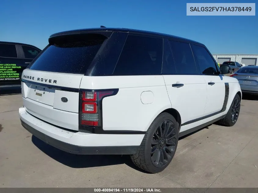 2017 Land Rover Range Rover 3.0L V6 Supercharged Hse VIN: SALGS2FV7HA378449 Lot: 40894194