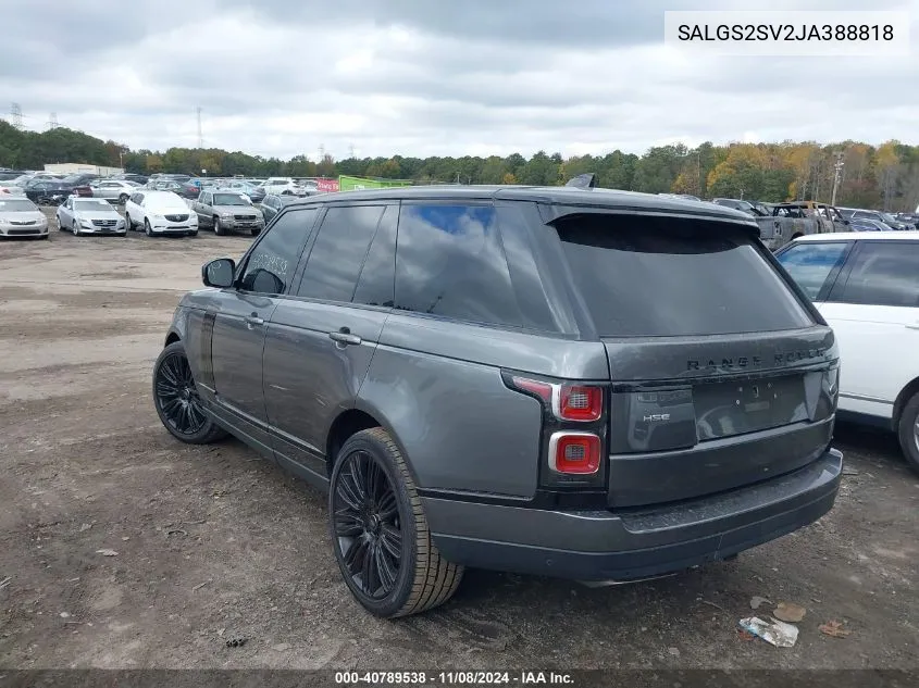 2018 Land Rover Range Rover 3.0L V6 Supercharged Hse VIN: SALGS2SV2JA388818 Lot: 40789538