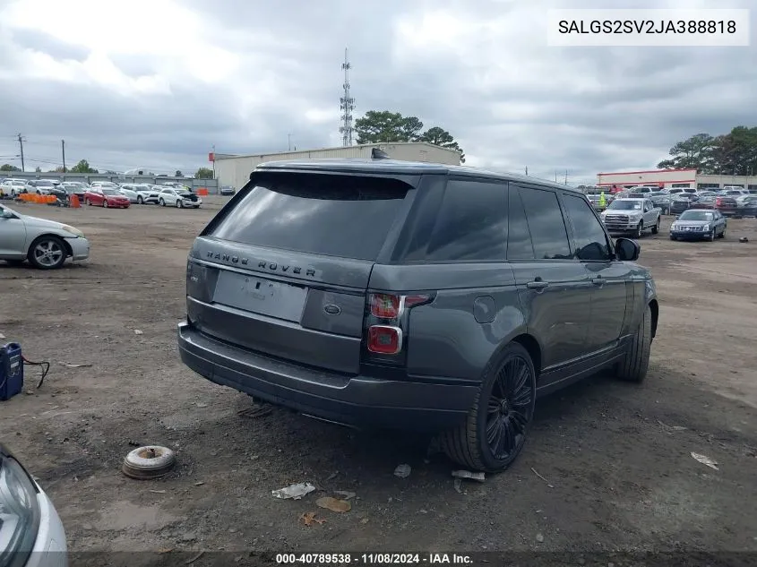 2018 Land Rover Range Rover 3.0L V6 Supercharged Hse VIN: SALGS2SV2JA388818 Lot: 40789538