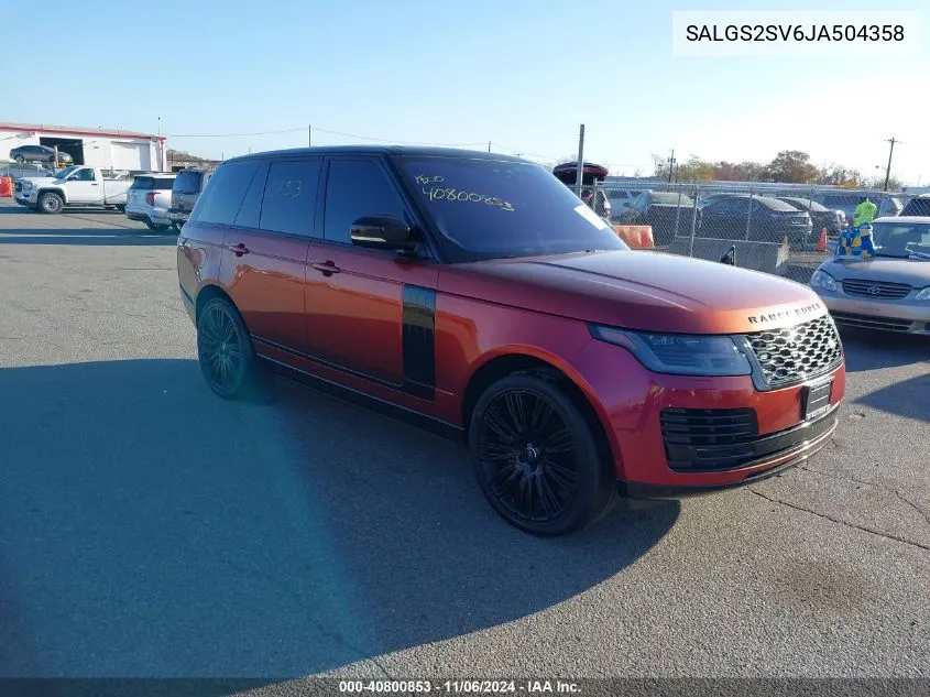 2018 Land Rover Range Rover 3.0L V6 Supercharged Hse VIN: SALGS2SV6JA504358 Lot: 40800853