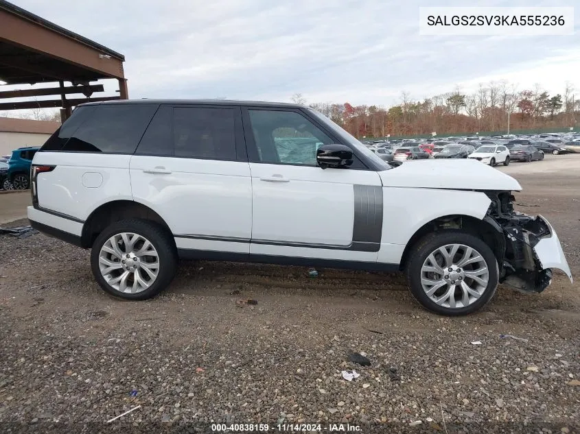 2019 Land Rover Range Rover 3.0L V6 Supercharged Hse VIN: SALGS2SV3KA555236 Lot: 40838159