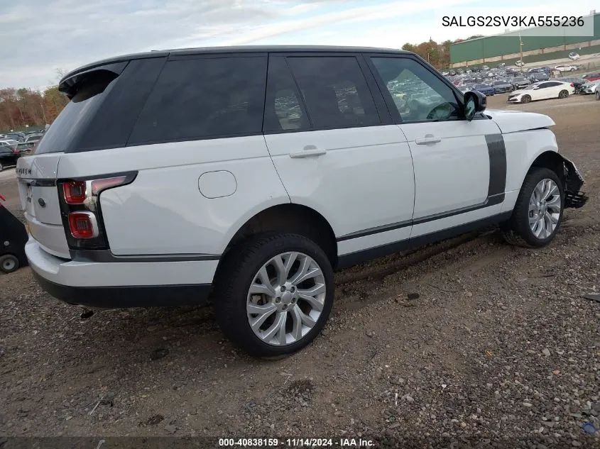 2019 Land Rover Range Rover 3.0L V6 Supercharged Hse VIN: SALGS2SV3KA555236 Lot: 40838159