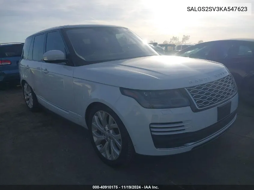 2019 Land Rover Range Rover 3.0L V6 Supercharged Hse VIN: SALGS2SV3KA547623 Lot: 40910175