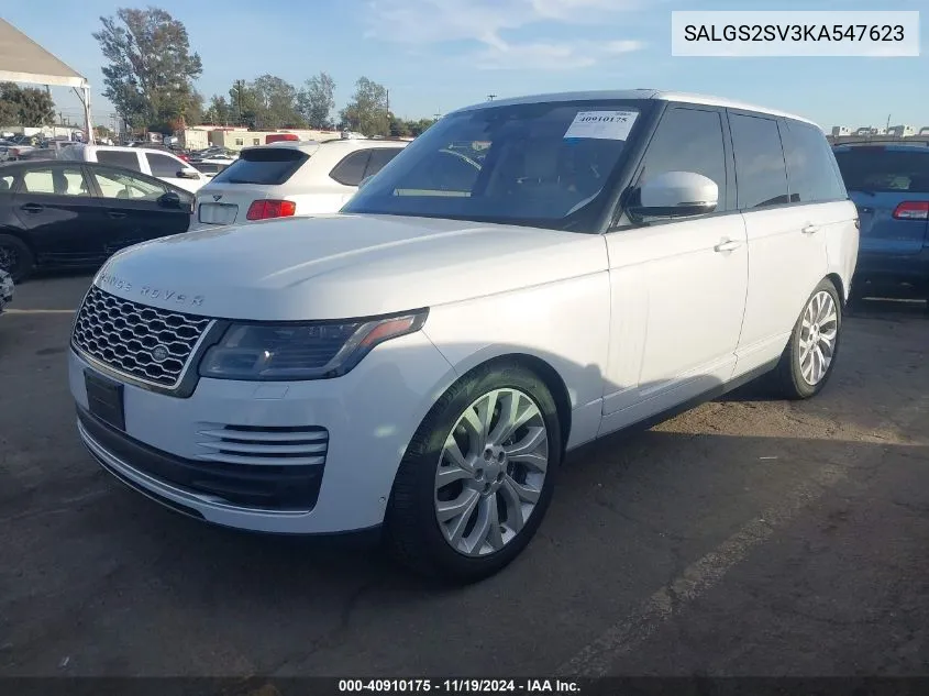 2019 Land Rover Range Rover 3.0L V6 Supercharged Hse VIN: SALGS2SV3KA547623 Lot: 40910175