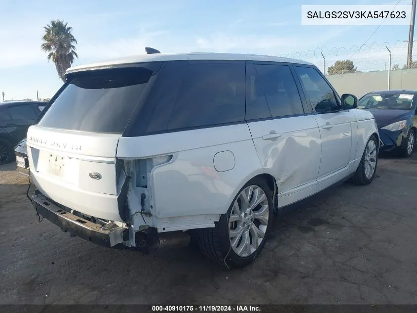 2019 Land Rover Range Rover 3.0L V6 Supercharged Hse VIN: SALGS2SV3KA547623 Lot: 40910175