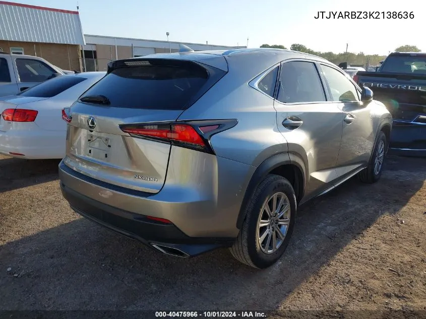 2019 Lexus Nx 300 VIN: JTJYARBZ3K2138636 Lot: 40475966