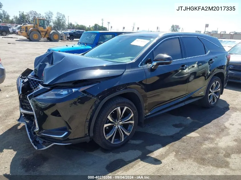 2021 Lexus Rx 450Hl VIN: JTJHGKFA2M2017335 Lot: 40270356