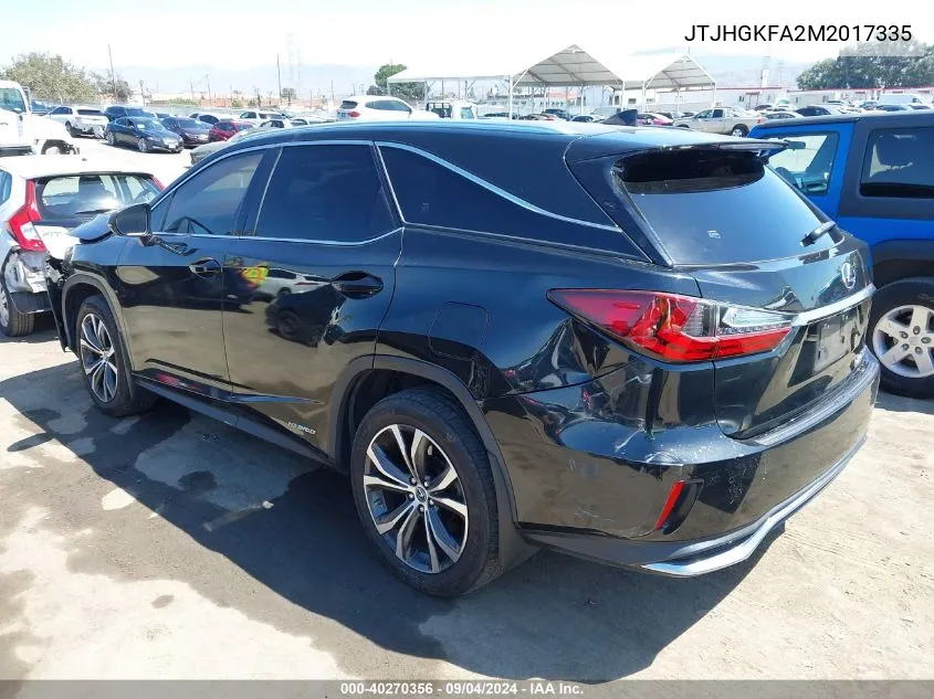 2021 Lexus Rx 450Hl VIN: JTJHGKFA2M2017335 Lot: 40270356