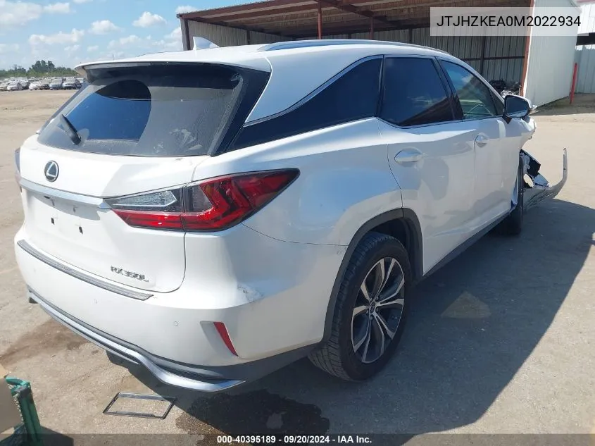 2021 Lexus Rx 350L VIN: JTJHZKEA0M2022934 Lot: 40395189