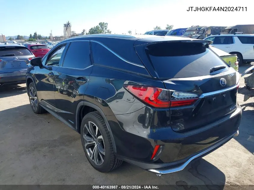 2022 Lexus Rx 450Hl VIN: JTJHGKFA4N2024711 Lot: 40163987