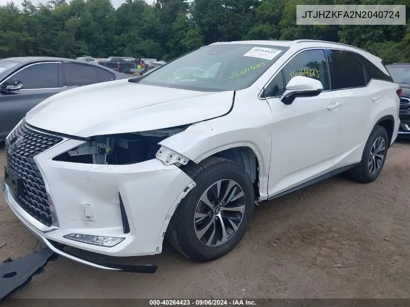 2022 Lexus Rx 350L VIN: JTJHZKFA2N2040724 Lot: 40264423