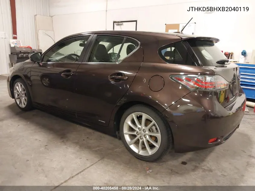 2011 Lexus Ct 200H Premium VIN: JTHKD5BHXB2040119 Lot: 40205458