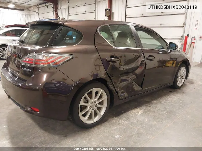 2011 Lexus Ct 200H Premium VIN: JTHKD5BHXB2040119 Lot: 40205458