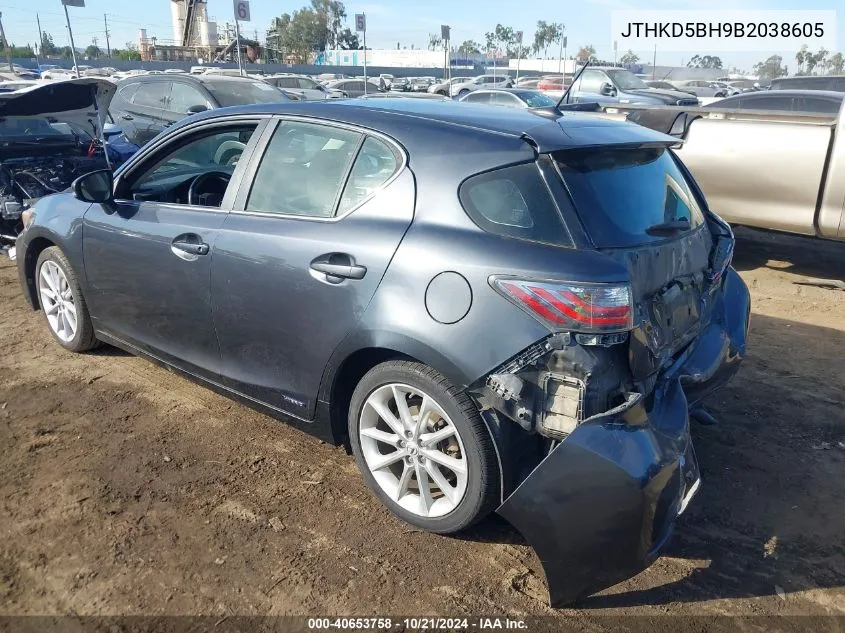 2011 Lexus Ct 200H Premium VIN: JTHKD5BH9B2038605 Lot: 40653758