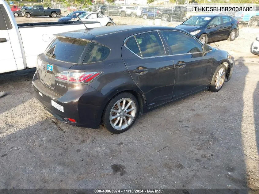 2011 Lexus Ct 200H Premium VIN: JTHKD5BH5B2008680 Lot: 40863974