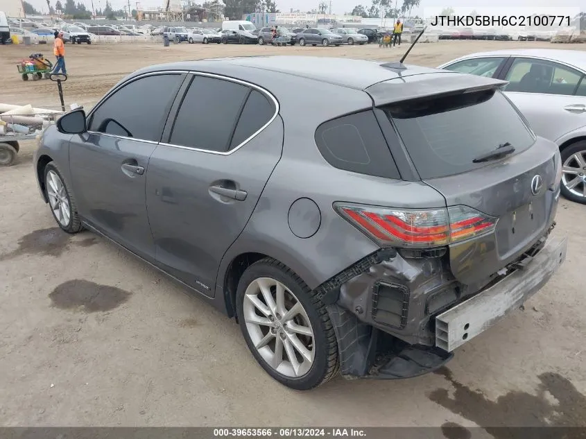 2012 Lexus Ct 200H Premium VIN: JTHKD5BH6C2100771 Lot: 39653566