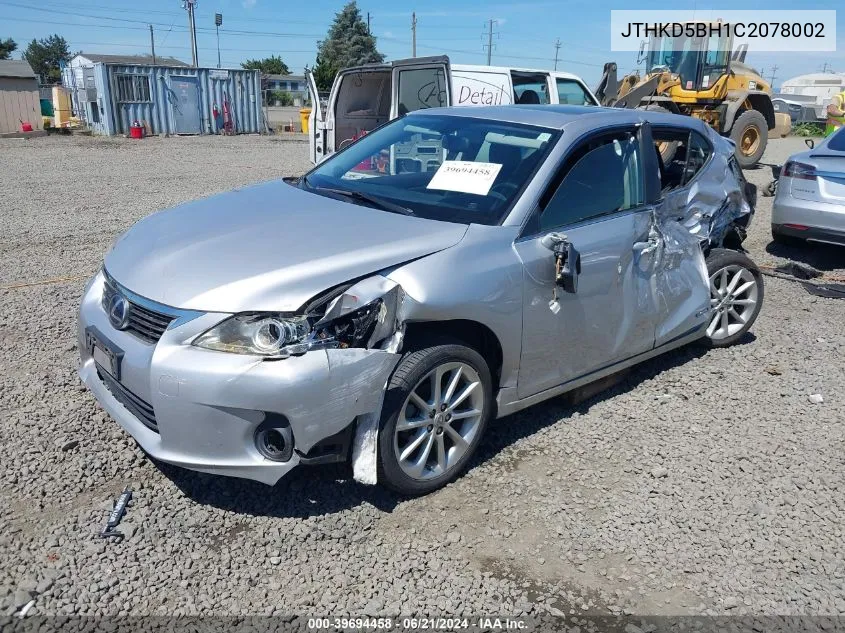 2012 Lexus Ct 200H Premium VIN: JTHKD5BH1C2078002 Lot: 39694458