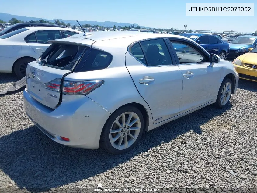 2012 Lexus Ct 200H Premium VIN: JTHKD5BH1C2078002 Lot: 39694458