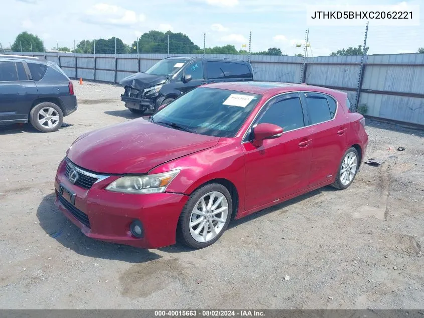 2012 Lexus Ct 200H Premium VIN: JTHKD5BHXC2062221 Lot: 40015663