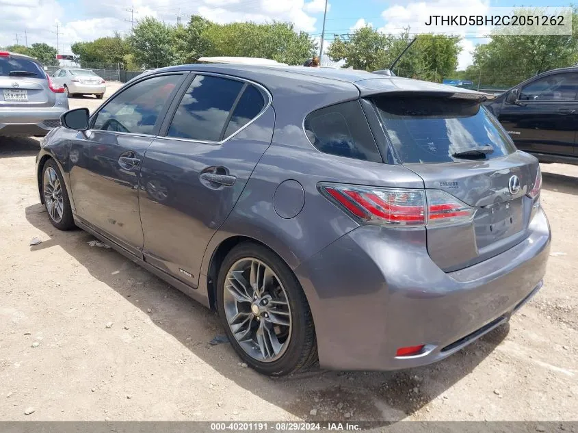 2012 Lexus Ct 200H Premium VIN: JTHKD5BH2C2051262 Lot: 40201191