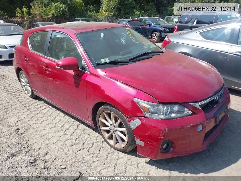 2012 Lexus Ct 200H Premium VIN: JTHKD5BHXC2112714 Lot: 40314790