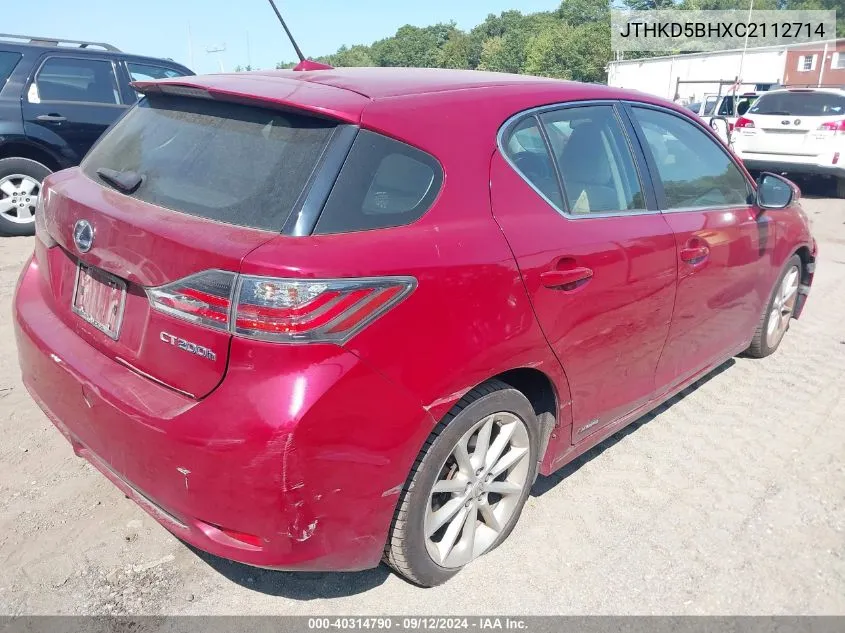 2012 Lexus Ct 200H Premium VIN: JTHKD5BHXC2112714 Lot: 40314790