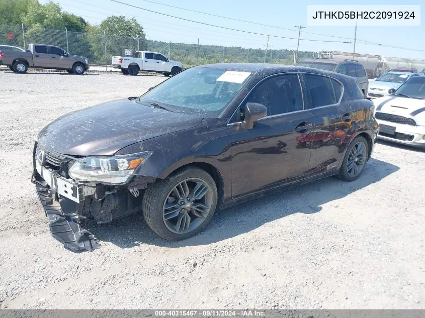 2012 Lexus Ct 200H Premium VIN: JTHKD5BH2C2091924 Lot: 40315467