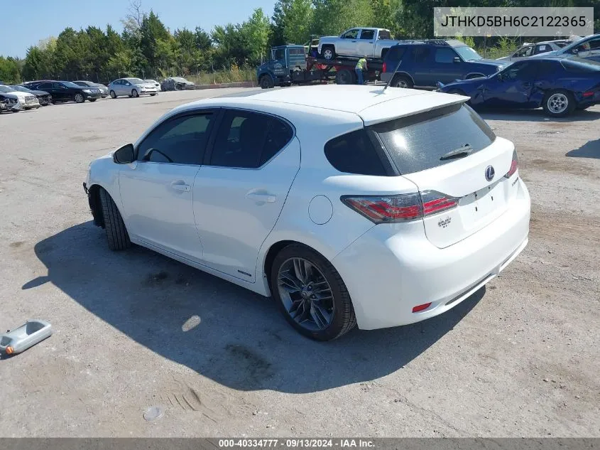 2012 Lexus Ct 200H Premium VIN: JTHKD5BH6C2122365 Lot: 40334777