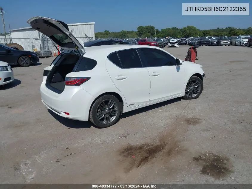 2012 Lexus Ct 200H Premium VIN: JTHKD5BH6C2122365 Lot: 40334777