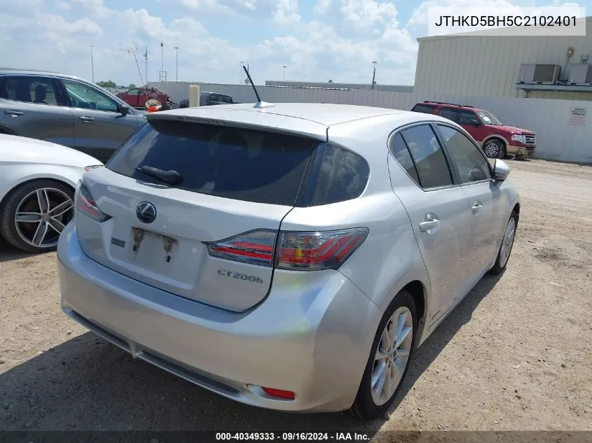 2012 Lexus Ct 200H Premium VIN: JTHKD5BH5C2102401 Lot: 40349333