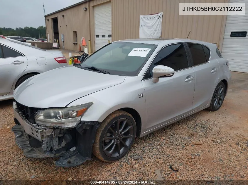 2012 Lexus Ct 200H 200 VIN: JTHKD5BH0C2112222 Lot: 40414785