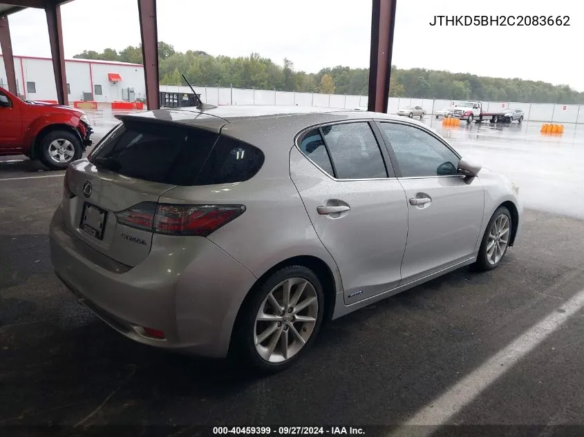 2012 Lexus Ct 200H Premium VIN: JTHKD5BH2C2083662 Lot: 40459399