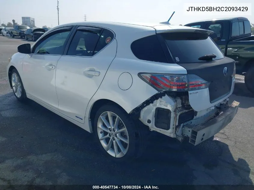 2012 Lexus Ct 200H Premium VIN: JTHKD5BH2C2093429 Lot: 40547734