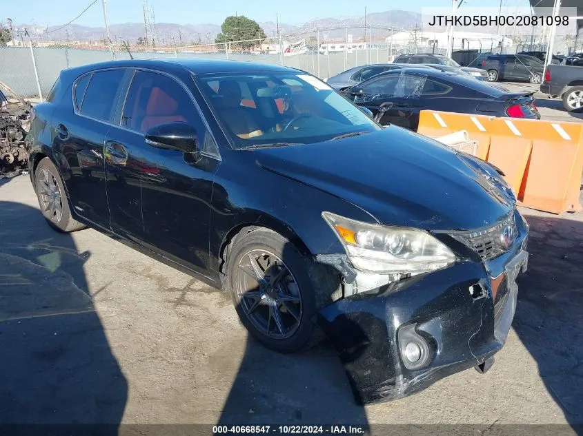 2012 Lexus Ct 200H Premium VIN: JTHKD5BH0C2081098 Lot: 40668547