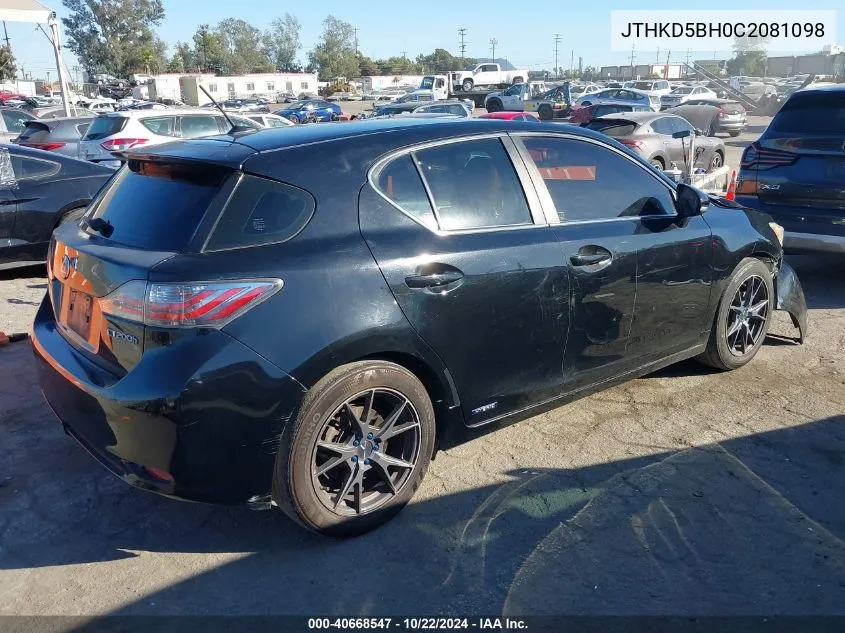 2012 Lexus Ct 200H Premium VIN: JTHKD5BH0C2081098 Lot: 40668547