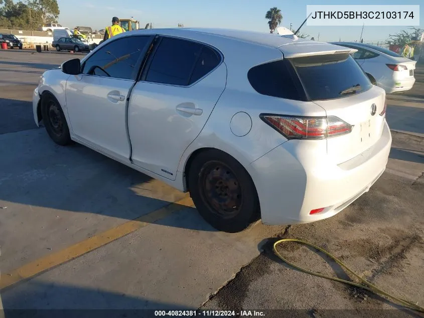 2012 Lexus Ct 200H Premium VIN: JTHKD5BH3C2103174 Lot: 40824381