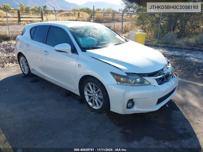 2012 Lexus Ct 200H Premium VIN: JTHKD5BH0C2058193 Lot: 40829791