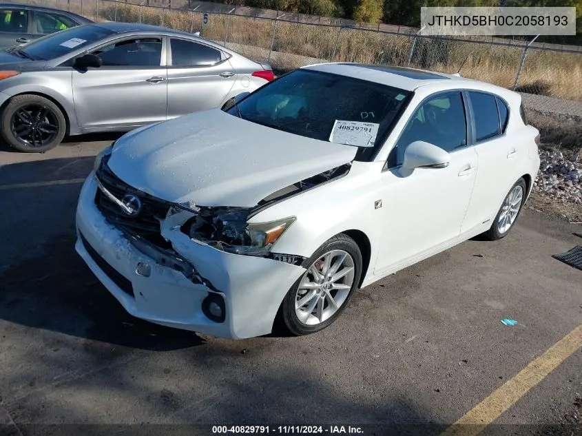 2012 Lexus Ct 200H Premium VIN: JTHKD5BH0C2058193 Lot: 40829791