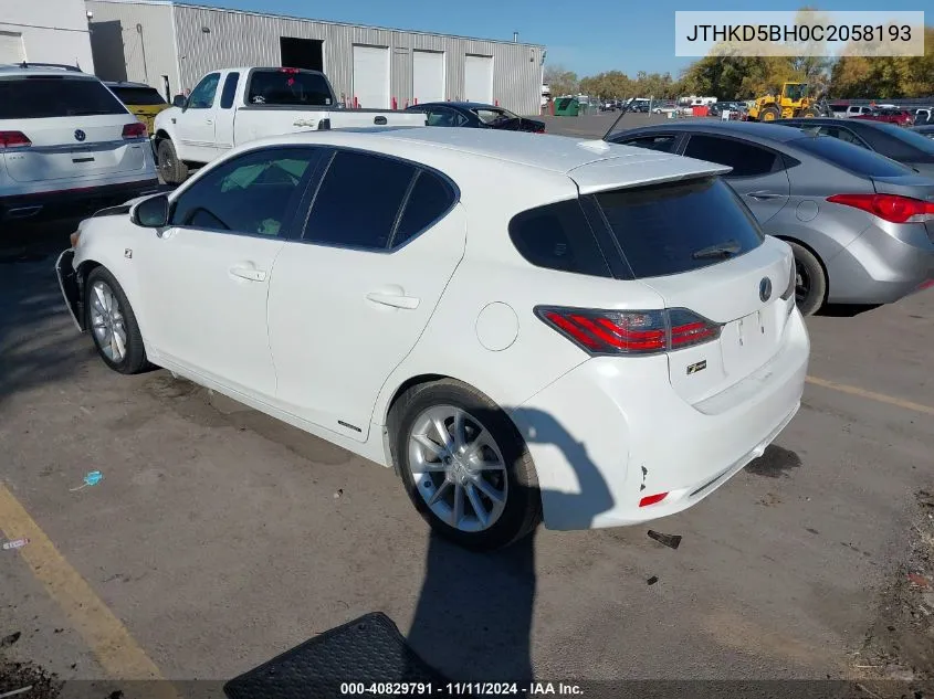 2012 Lexus Ct 200H Premium VIN: JTHKD5BH0C2058193 Lot: 40829791