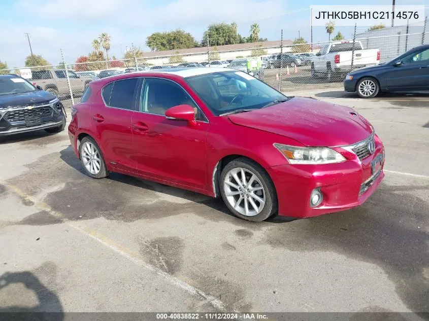 2012 Lexus Ct 200H Premium VIN: JTHKD5BH1C2114576 Lot: 40838522