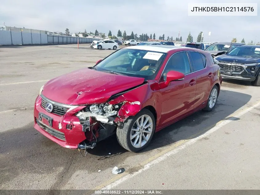 2012 Lexus Ct 200H Premium VIN: JTHKD5BH1C2114576 Lot: 40838522