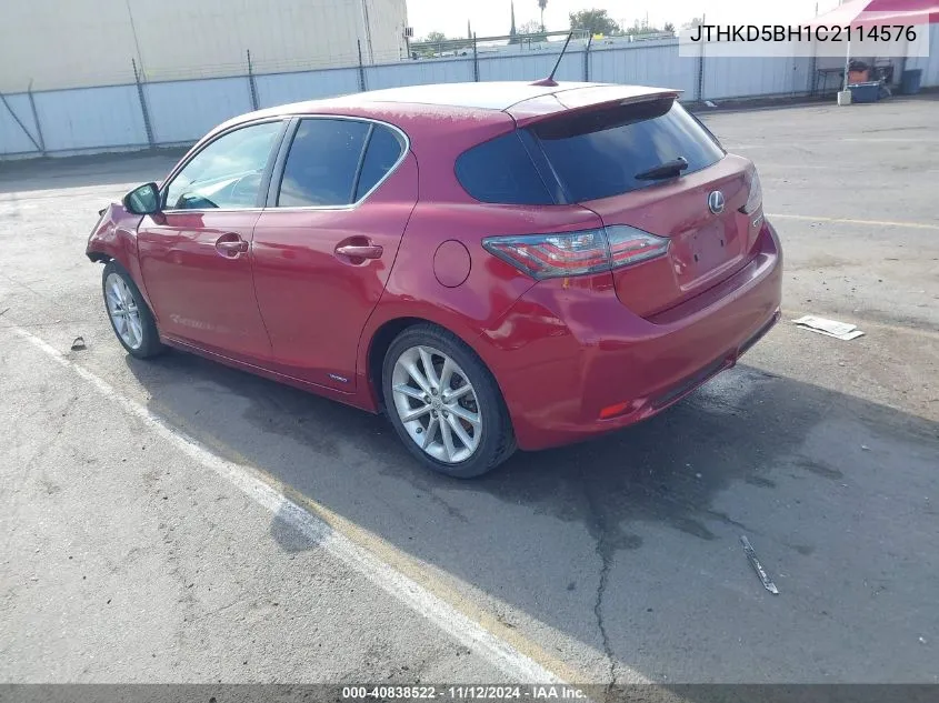 2012 Lexus Ct 200H Premium VIN: JTHKD5BH1C2114576 Lot: 40838522