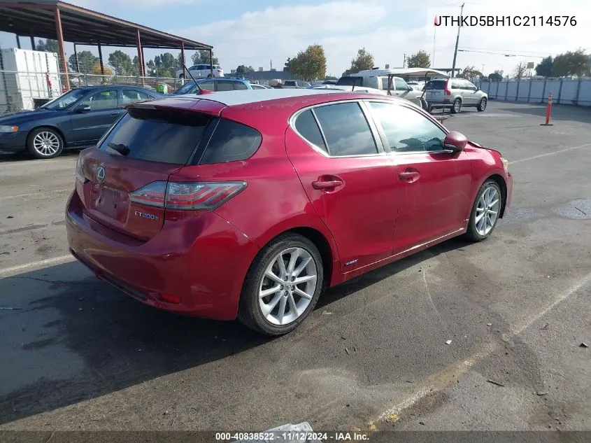 2012 Lexus Ct 200H Premium VIN: JTHKD5BH1C2114576 Lot: 40838522